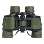 Green and black 8x40 Porro prism binoculars with center focus wheel and neck strap, displaying tech specs like 8x magnification, 40mm lens, and 168m/1000m FOV.